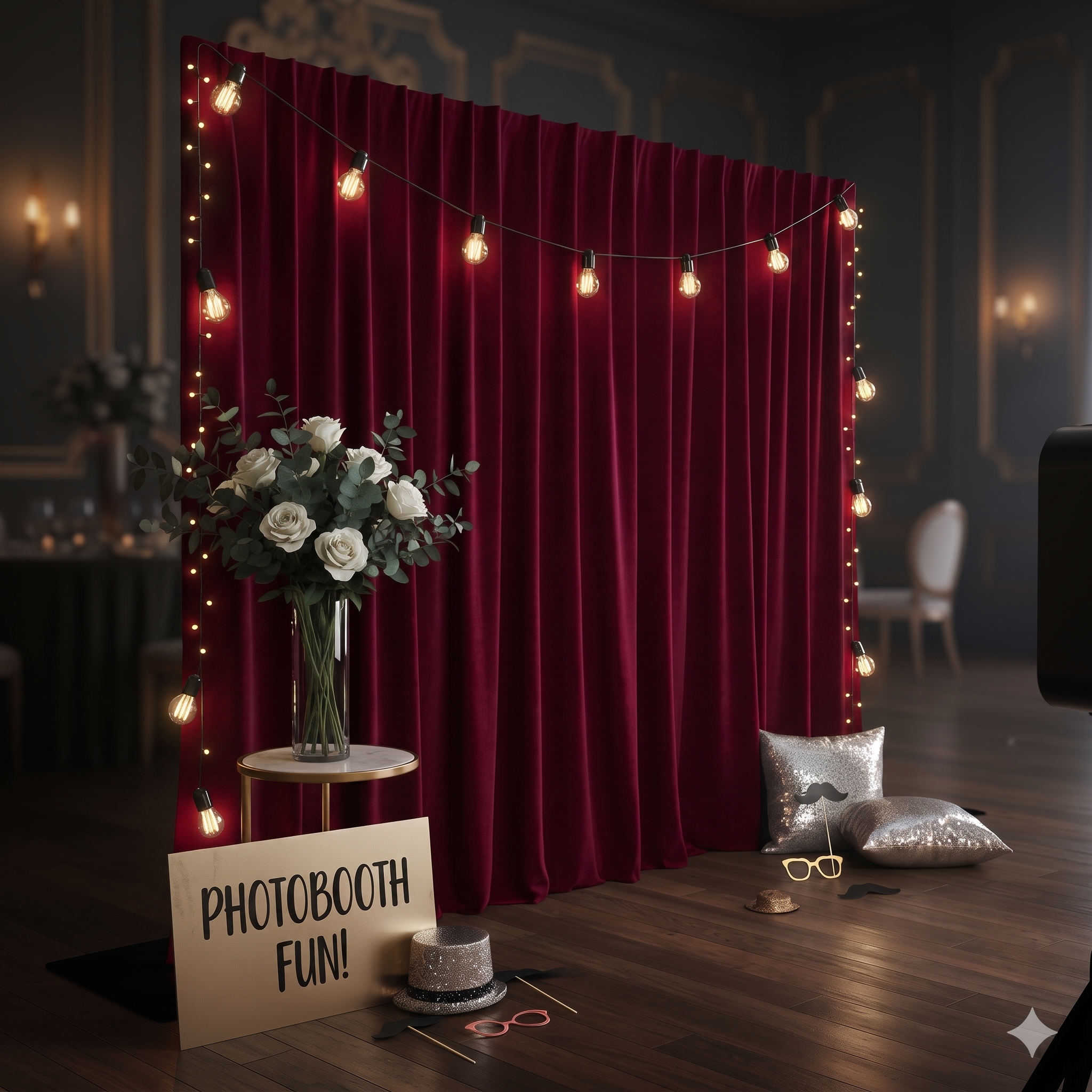 Photobooth backdrop in de kleur Bordeaux Rood