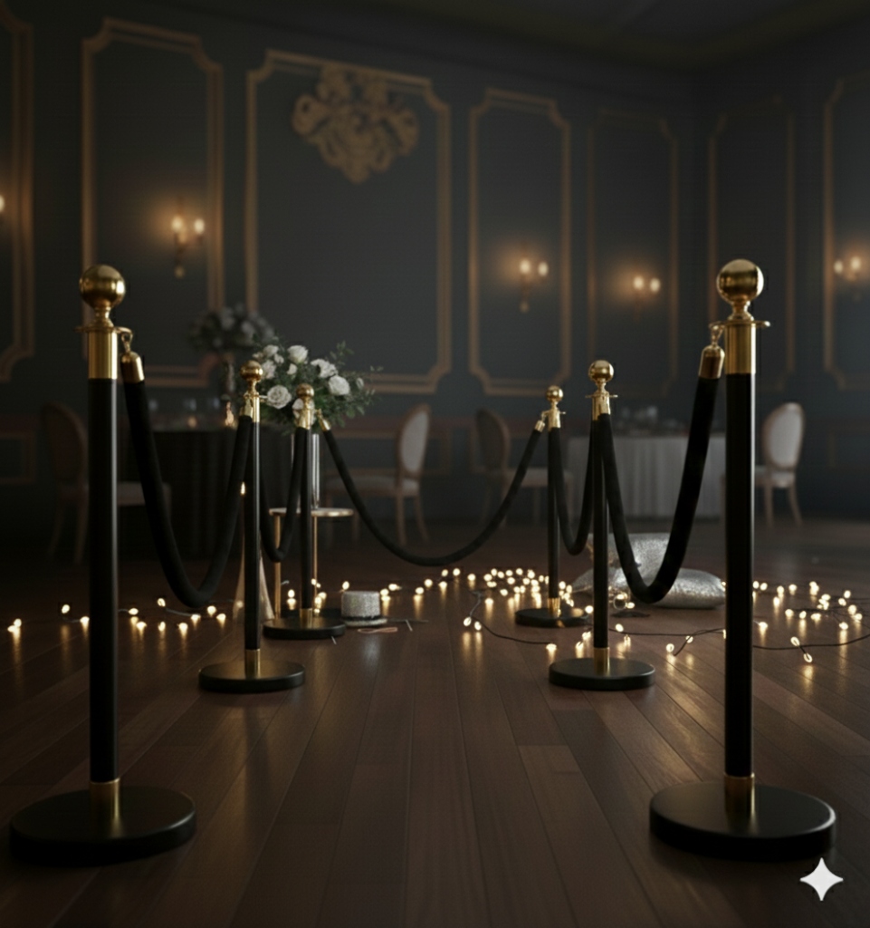 Luxe VIP afzetpaaltjes met velours koord bij de photobooth